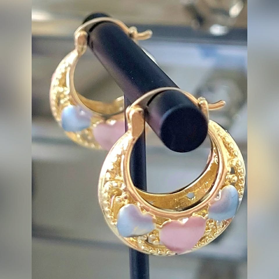 mini aretes de corazon chapados en oro 14k gold plated mujer