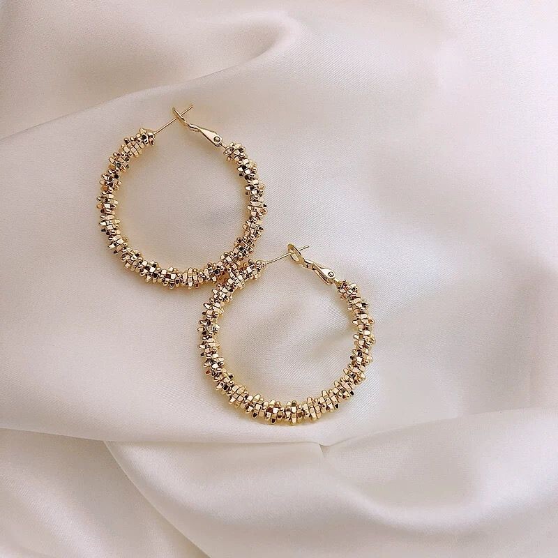 Women 18K Gold Plated Glitter Sparkle Hoop Huggie Earring Stud Allergy Free