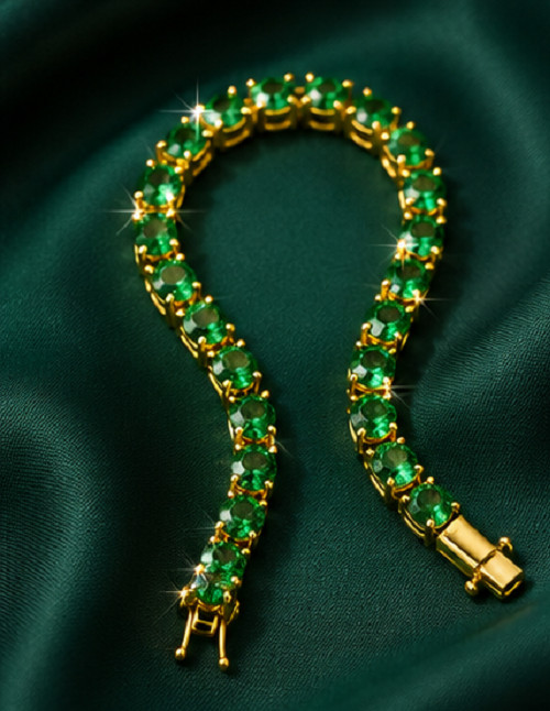 9ct Round Simulated Elegant Green Emerald Tennis Bracelet 14K Yellow Gold Plated