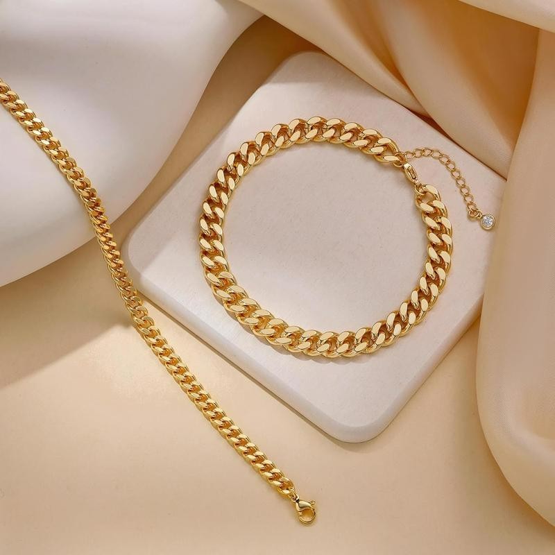 Double Layer Cuban Link Anklet, 18K Gold Plated Waterproof Ankle Bracelet Gifts