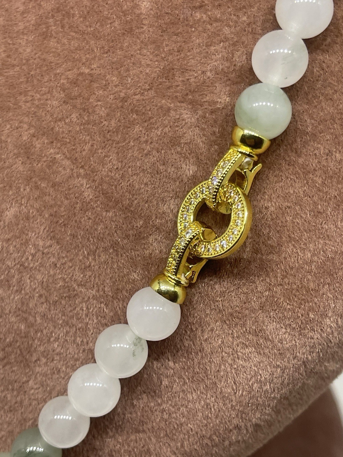 8mm Light Green Jade 19inches In Length With Gold Plated Stylish Lock