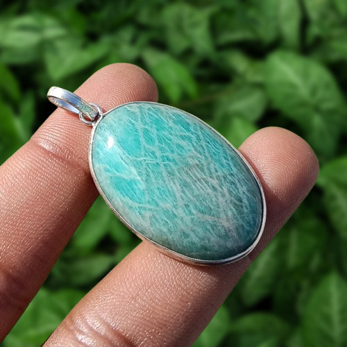 Wow Natural Amazonite Gemstone Unisex Pendant 925 Silver Plated Handmade Jewelry