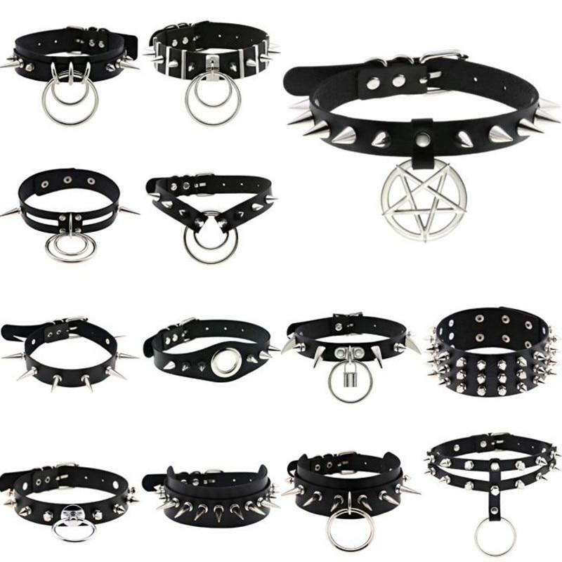 Women Pu Leather Choker Necklace O Ring Neck Collar Chain Gothic Punk Studded