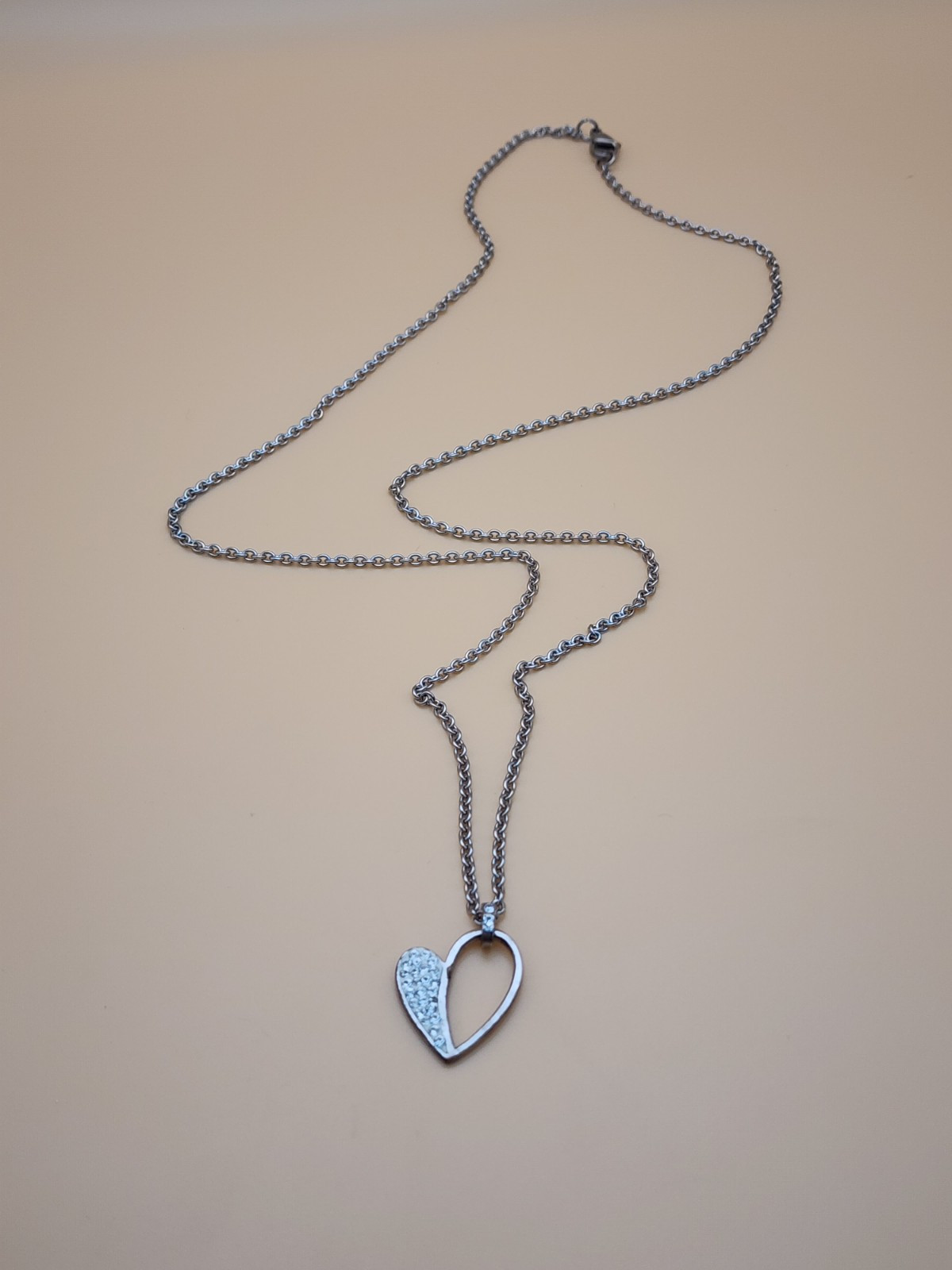 Designer ATI BR Thailand Signed Heart Necklace Crystal Encrusted Silver Tone