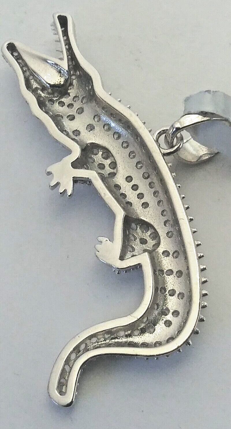 NEW .925 Sterling SILVER Reflective CZ ALLIGATOR pendant for necklace 40X18MM