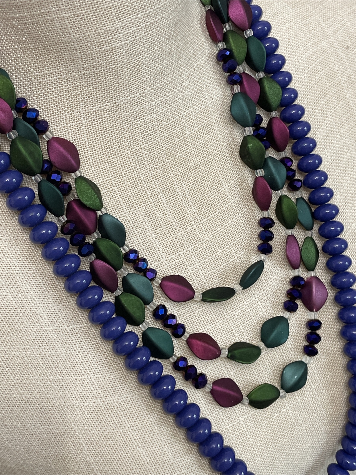 Lot Vintage Bead Necklaces Blue Purple Strands 18” – 28” Peacock Brilliance
