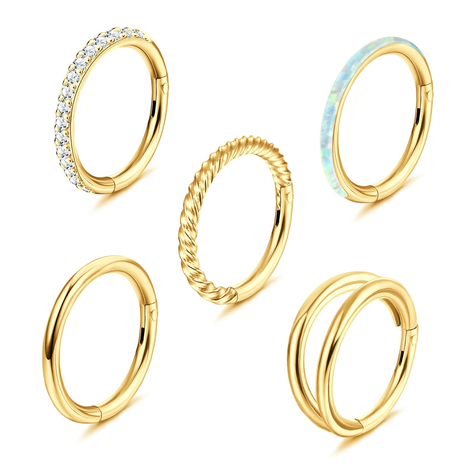 Jstyle 5Pcs 18G 16G Surgical Steel Nose Rings Hoop for Women Opal CZ Clicker Hin