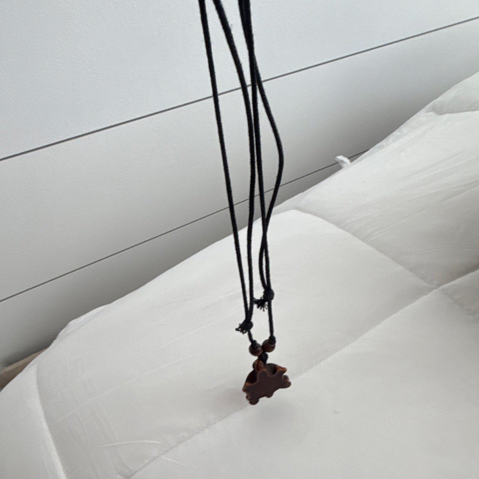 Adjustable Black Cord Beaded Necklace with Brown Wood Turtle Charm Pendant