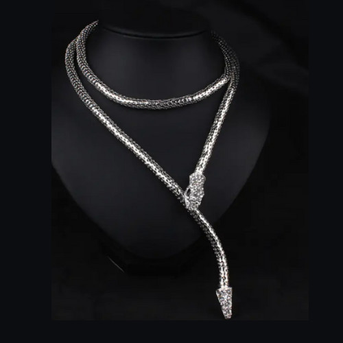Snake Necklace Rhinestone Wrap Mesh Choker Silver Gold Serpent Hair Body Chain