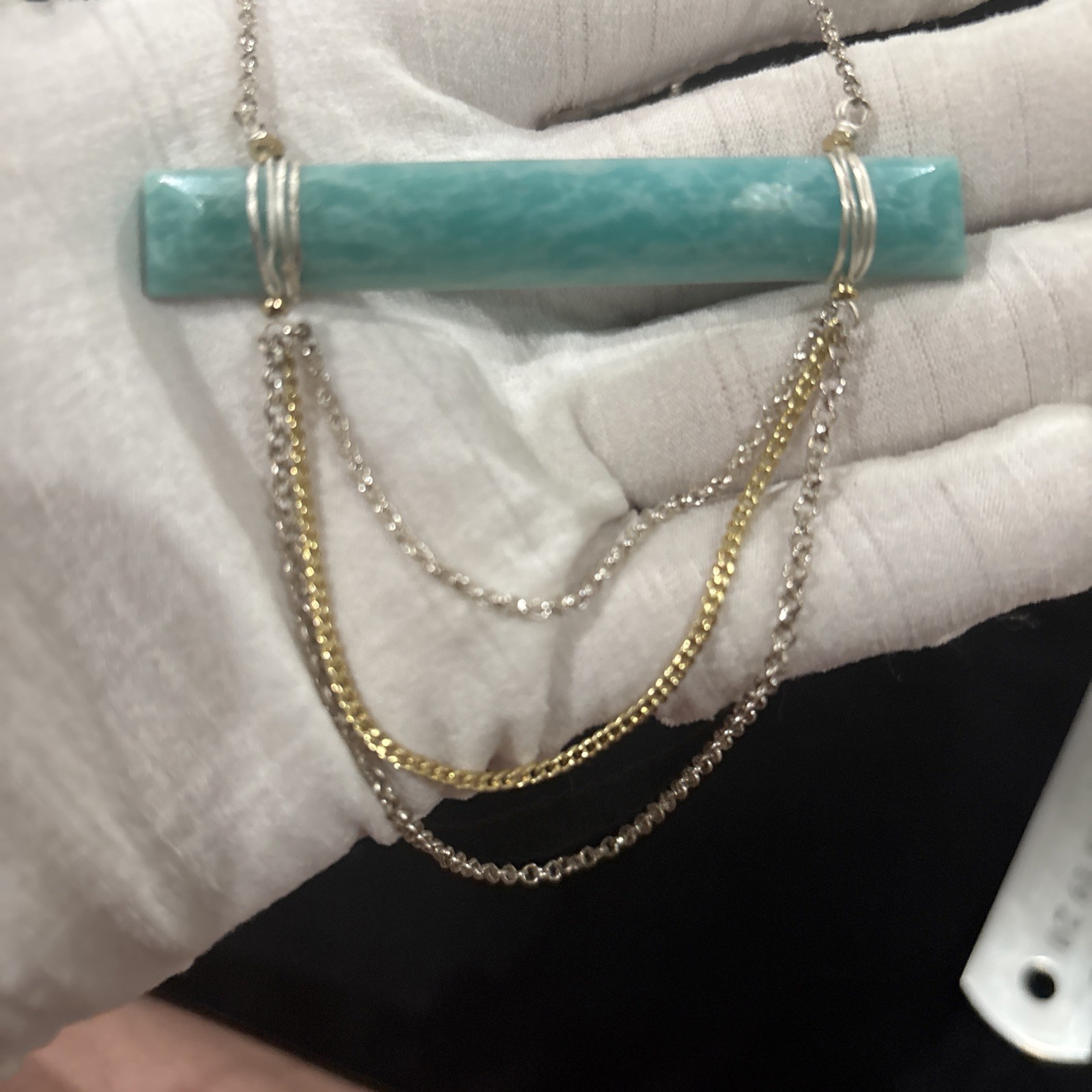 Nakamol Amazonite Bar Necklace Silver Tone Layered Chain 30-33”