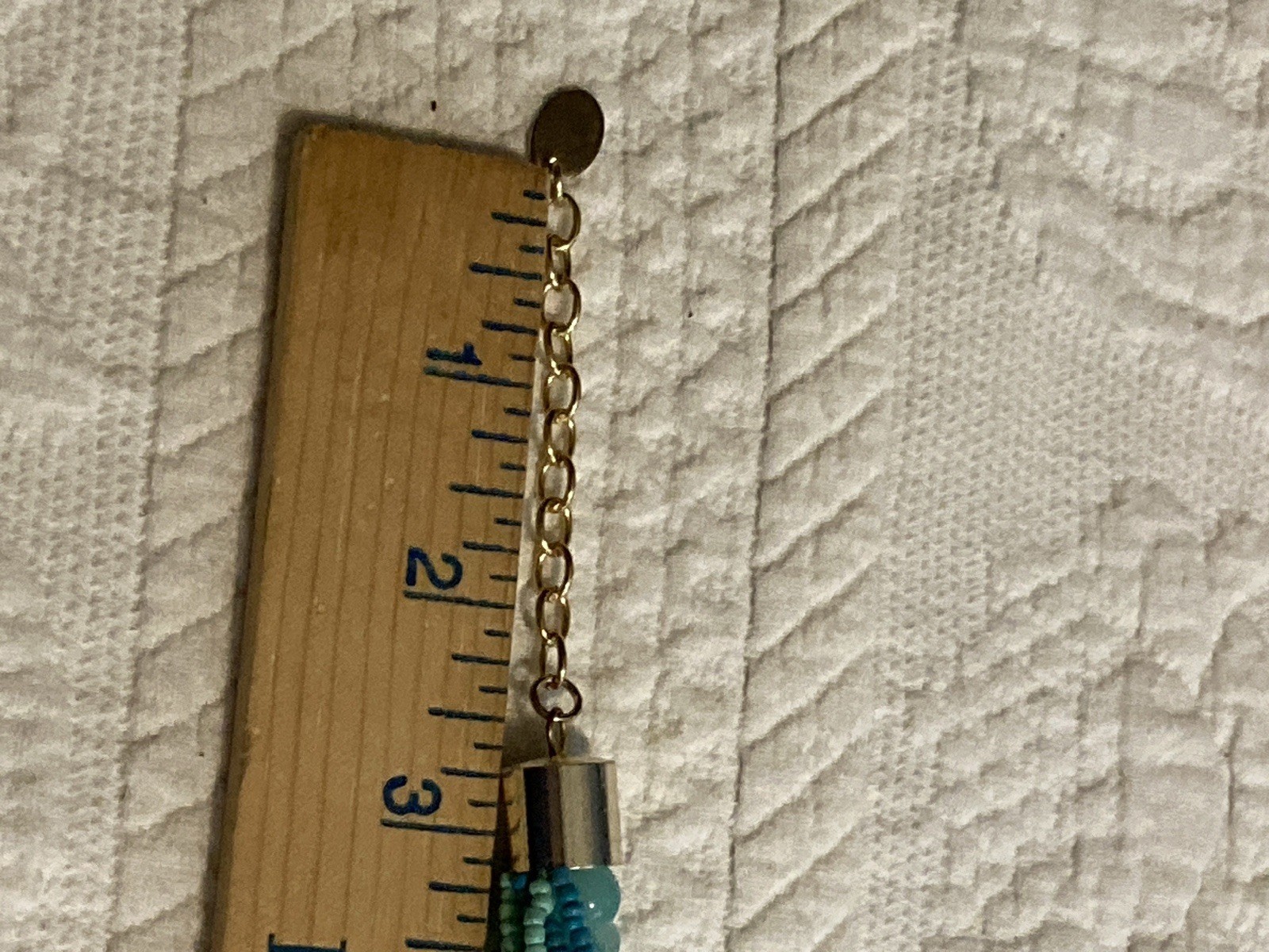 Multi-Strand Statement Necklace Aqua Teal White Beads Gold Tone 19-22″