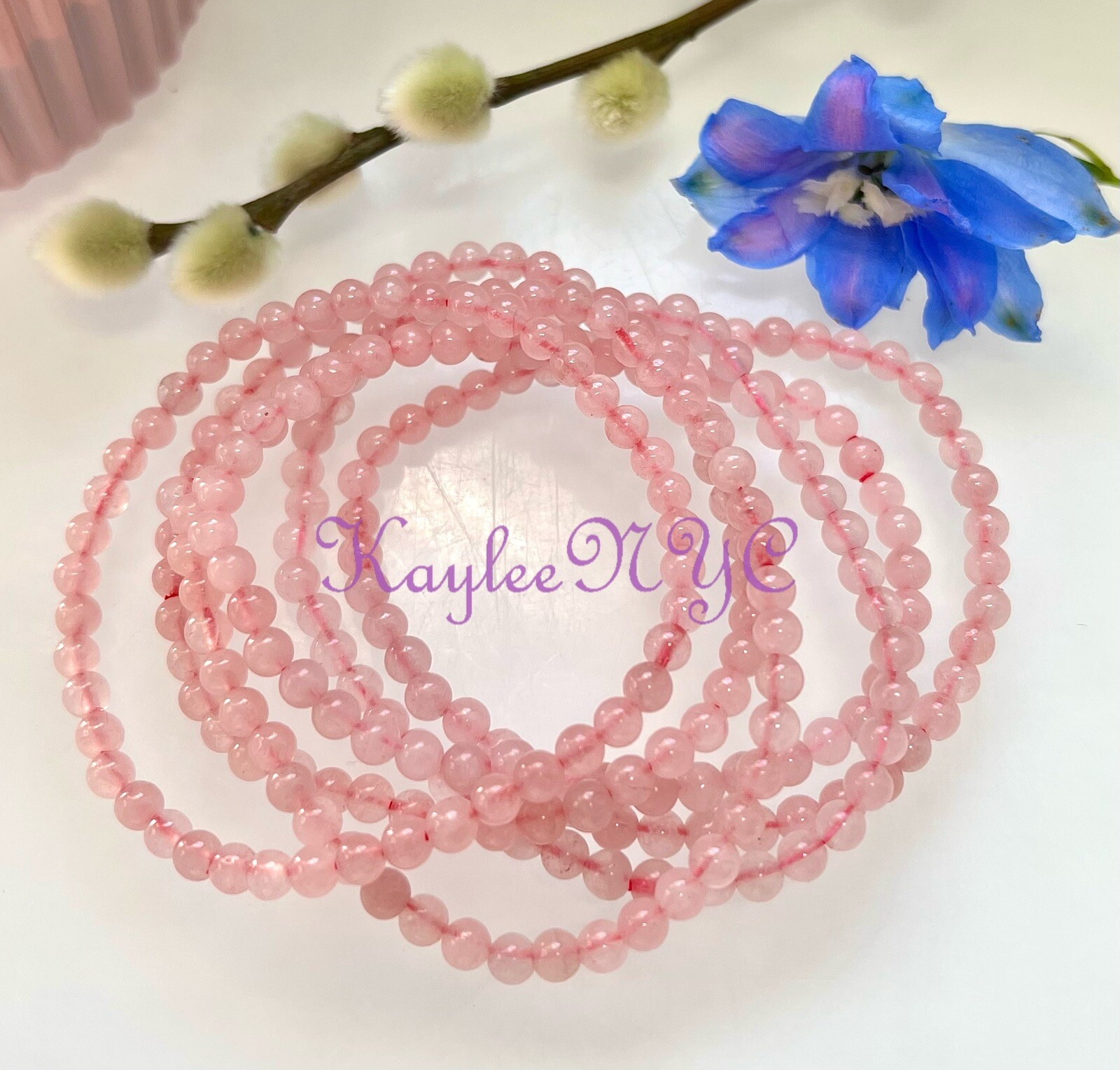 Wholesale Lot 6 Pcs Natural Rose Quartz 4mm 7.5” Crystal Stretch Bracelet