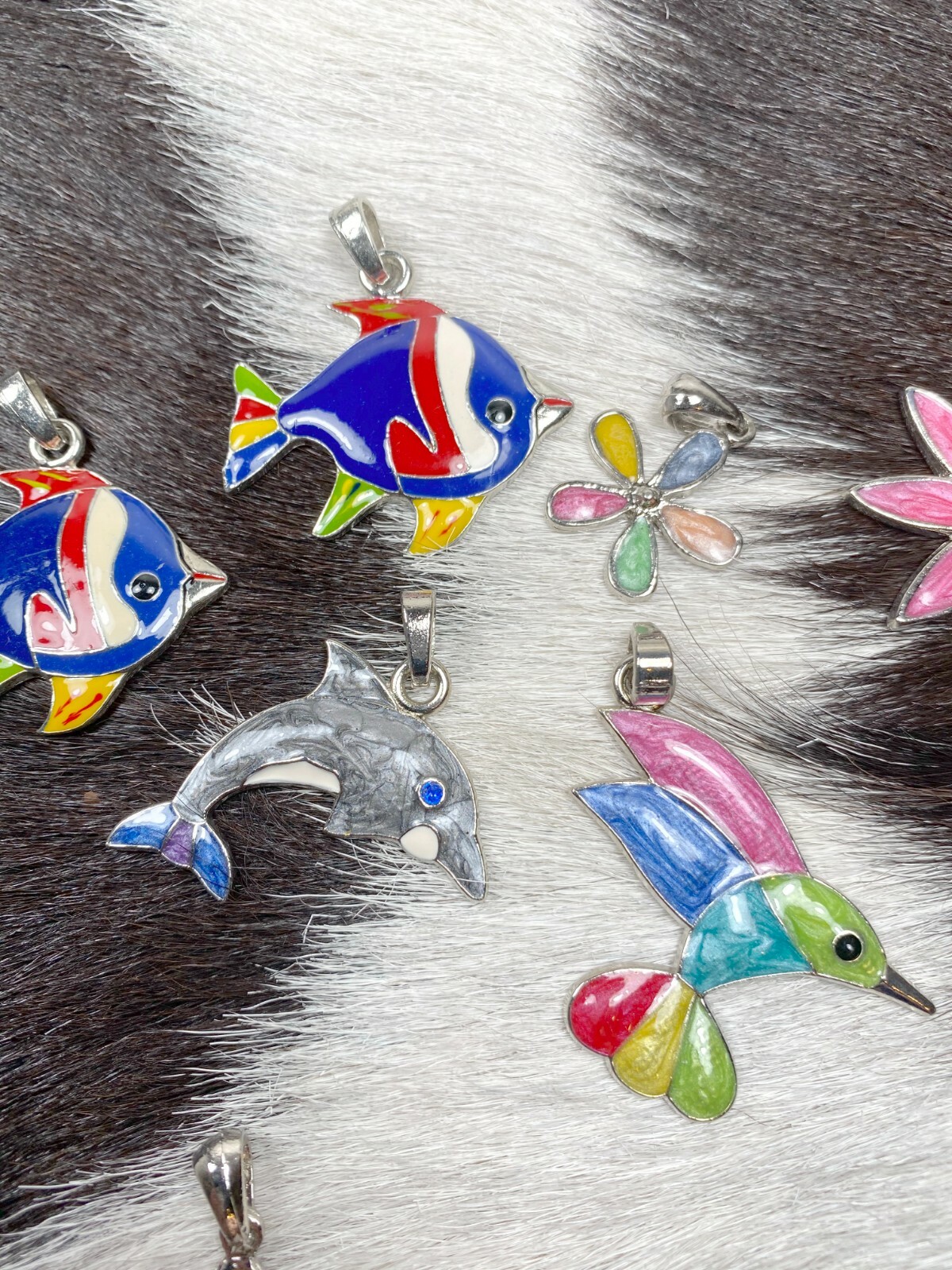 Colorful Pendant Lot Jewelry Making 12 pcs Mix Flower Bird Heart Tree Fish 1″