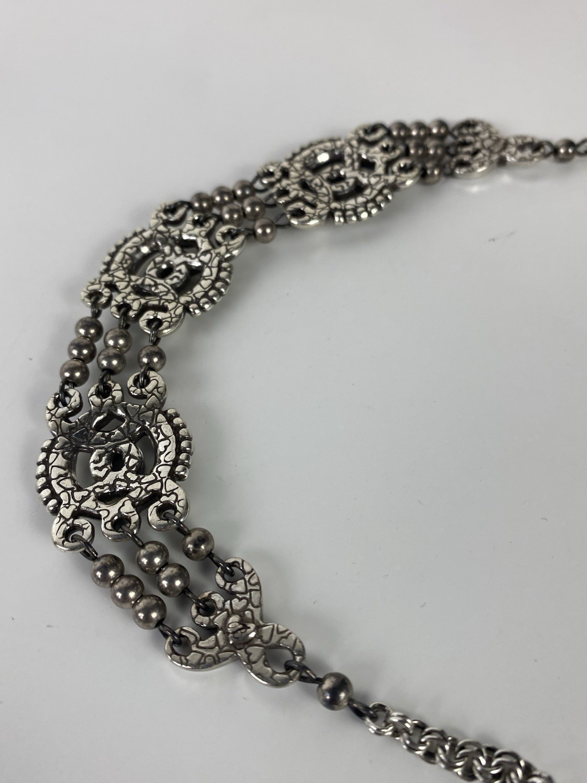 Brighton Rosarita Bib Choker Necklace Ornate Scrollwork Openwork Silver Tone 20”