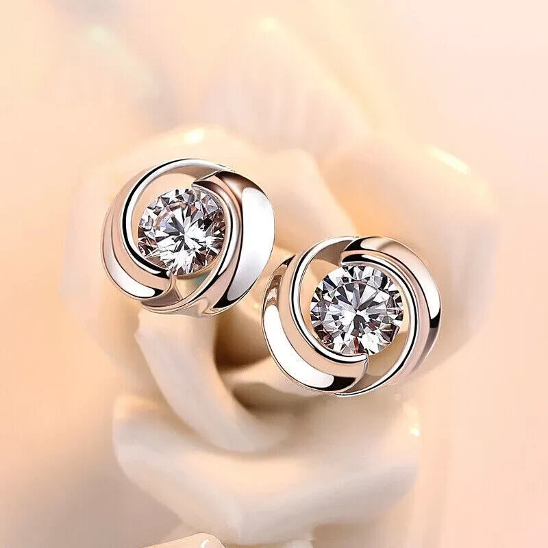 1 Ct Round Cut Simulated Diamond Women Fancy Stud Earrings 14k White Gold Plated