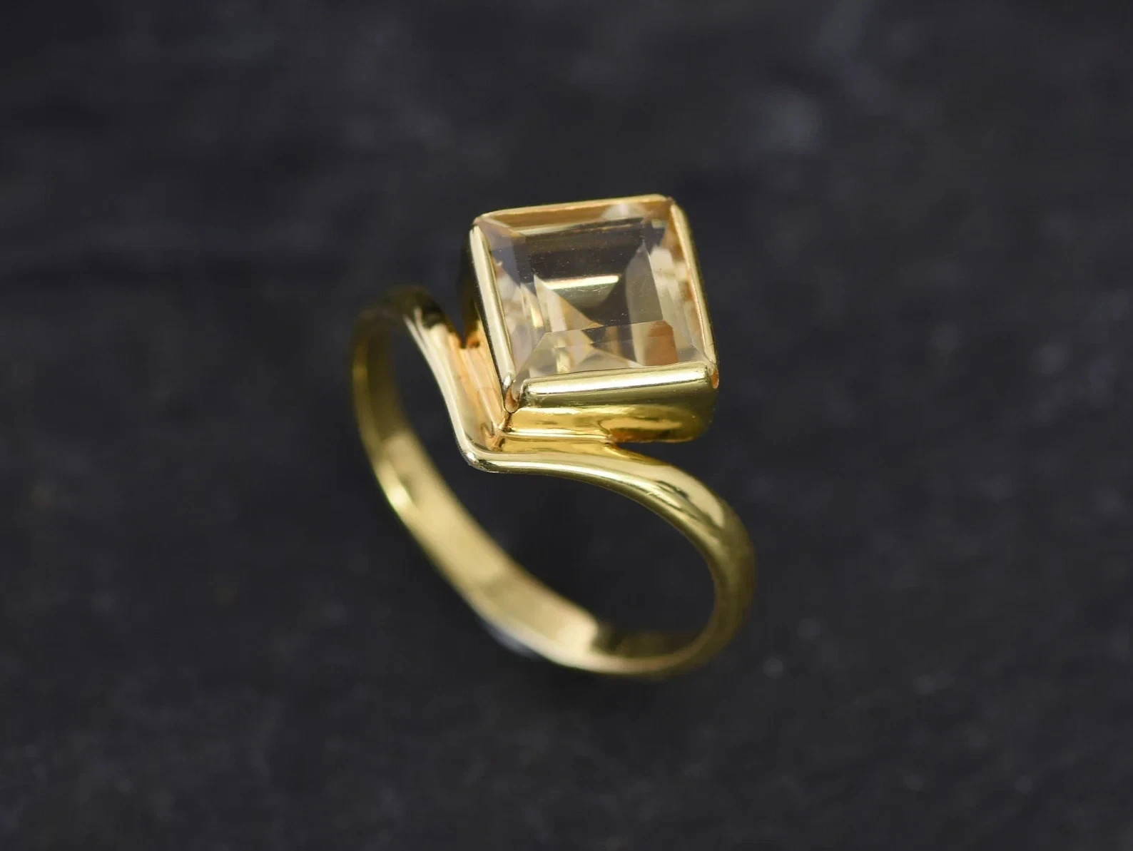 2.50 Ct 18K Solid Yellow Gold Natural Citrine & Diamond Anniversary Ring Sz 9