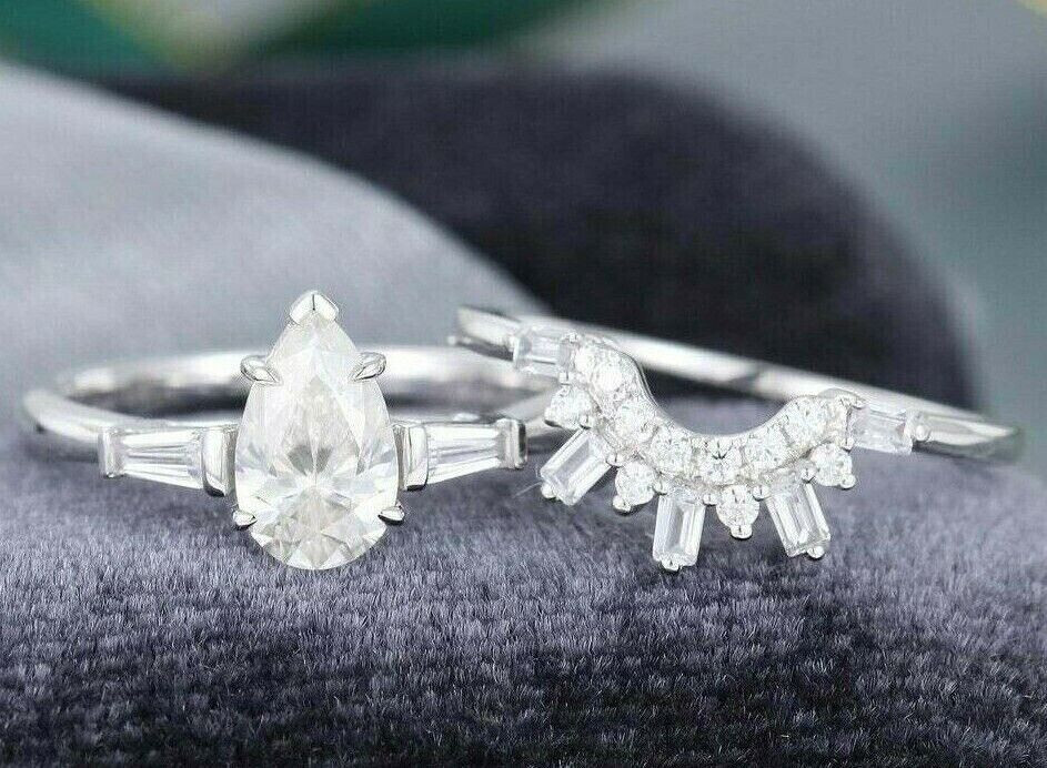 Fabulous Pear Shaped Bridal Engagement Ring Set For Women In 935 silver