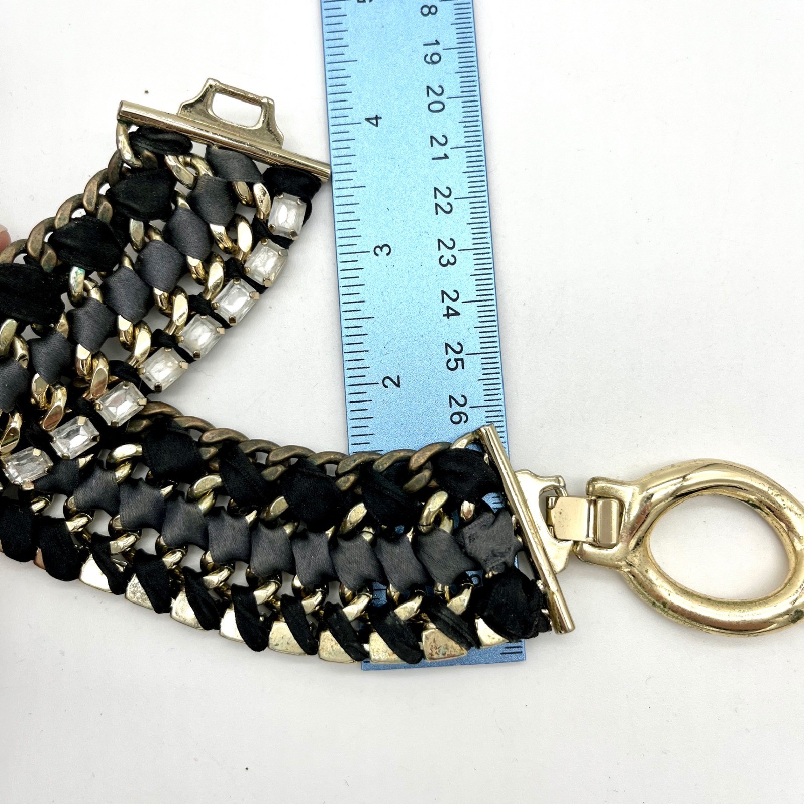 Retired Stella & Dot Bib Necklace & Bracelet Statement Chain Ribbon Rhinestone