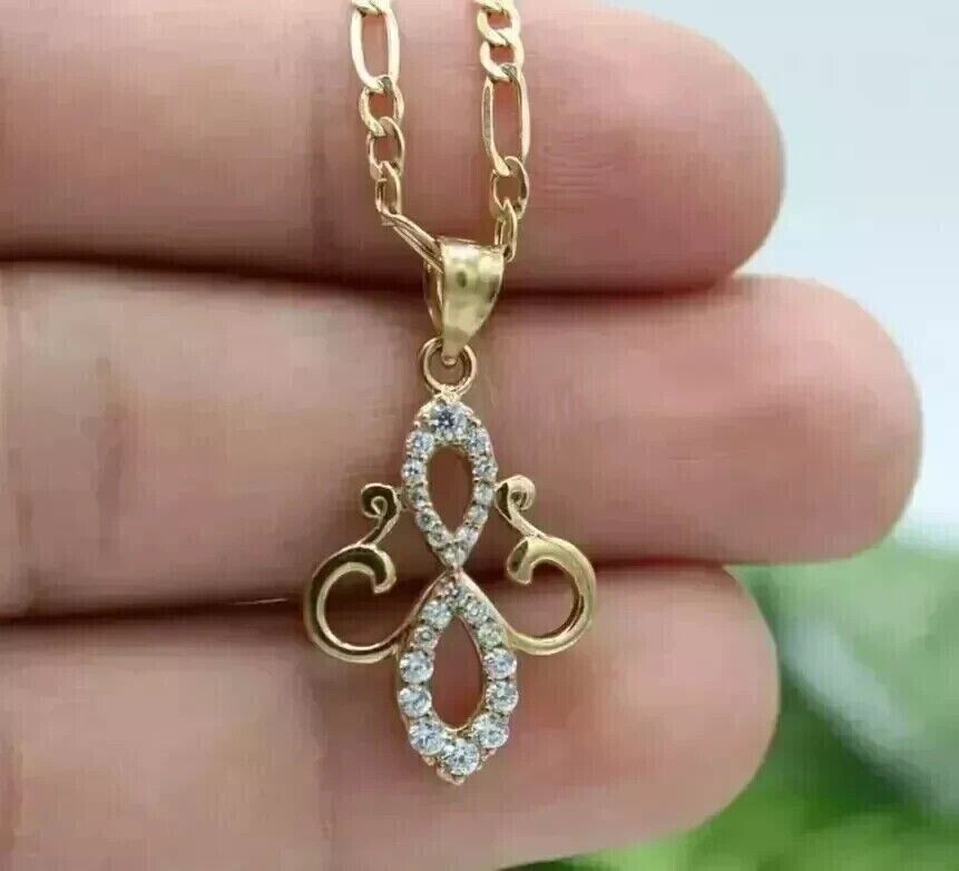 Round Cut Simulated Diamond Pretty Charm Pendant Chain In 14k Yellow Gold Plated