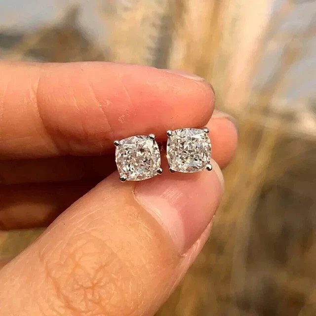 2Ct Cushion Cut Lab Created Diamond Women Stud Earrings 14K White Gold Plated