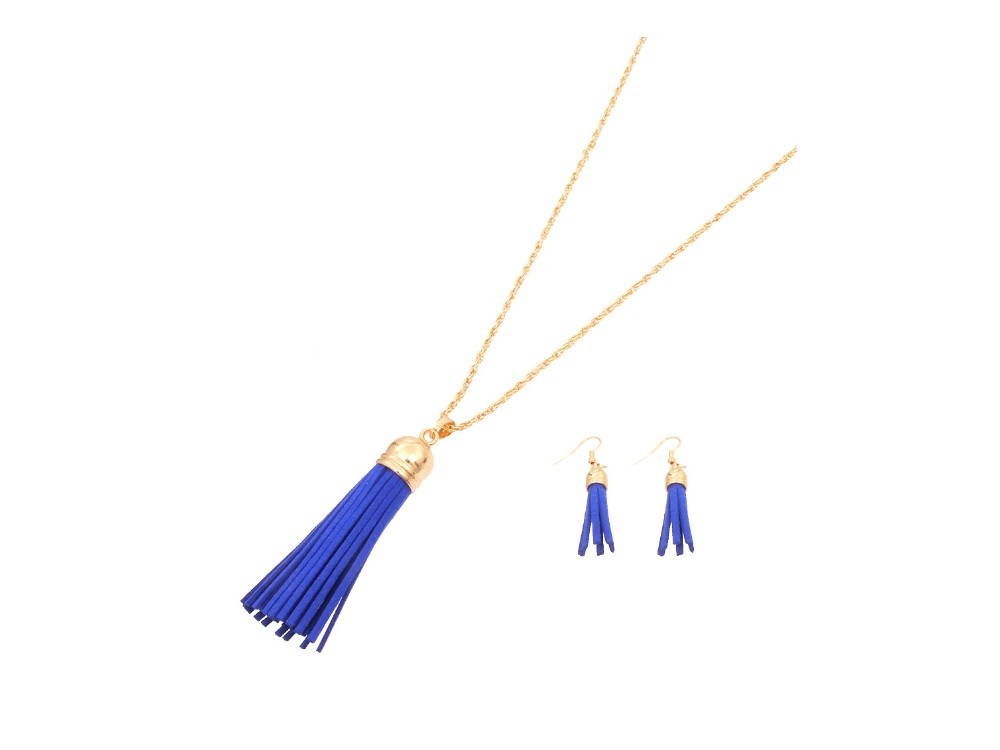 Navy Suede Tassel Long Goldtone Chain Necklace Set ~ Great Gift Idea ~ NWT!