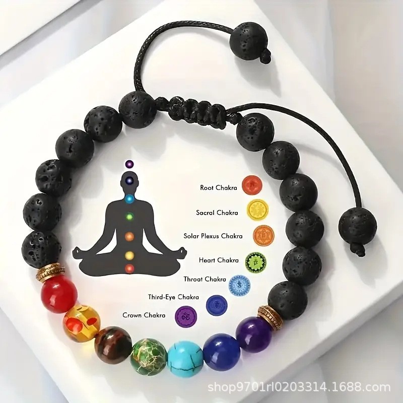 7 Chakra Lava Rock Woven Bracelet Unisex Spiritual Healing Jewelry for Men Women