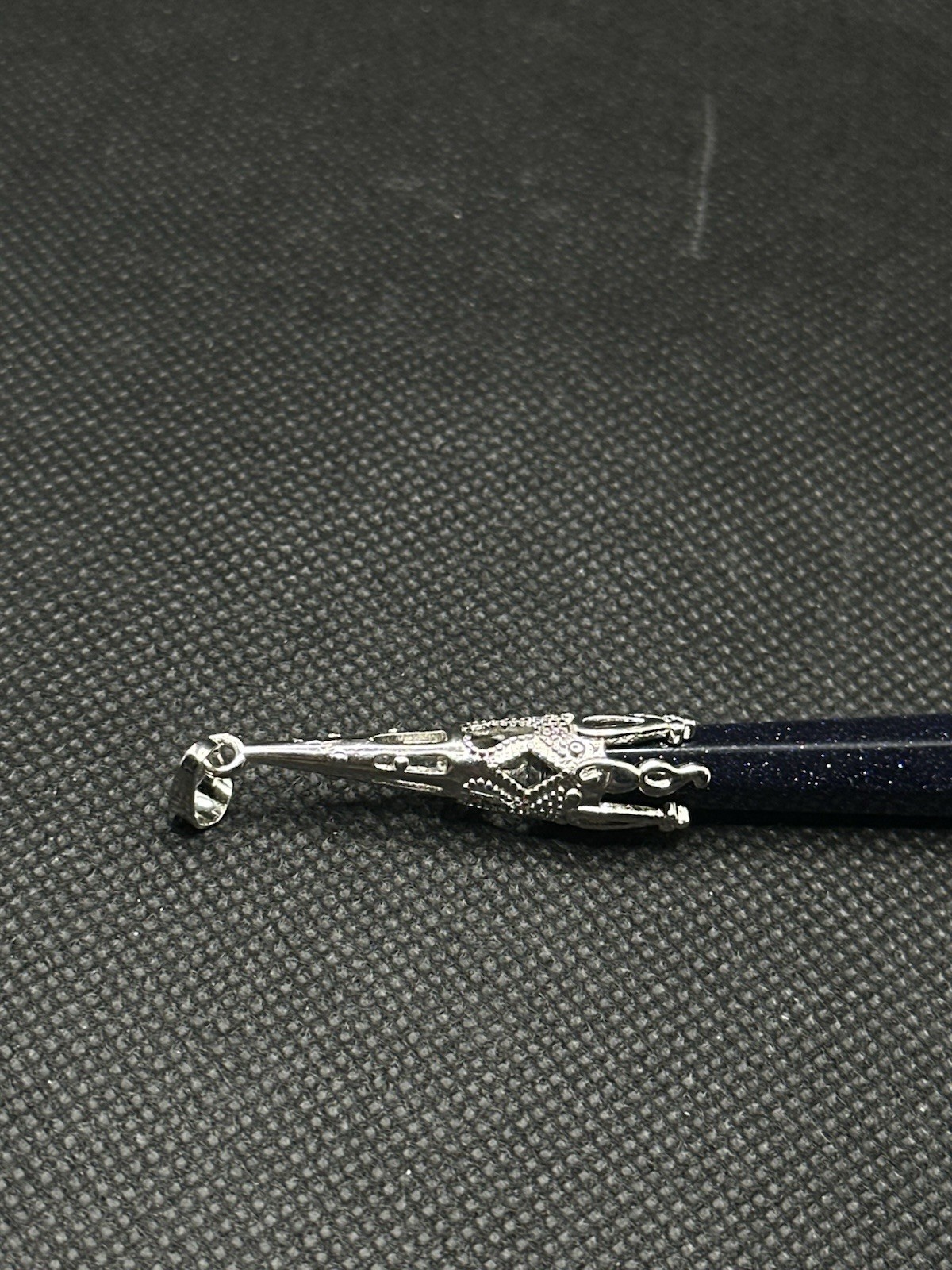 Silver Tone Man-Made Sparkly Blue Sandstone “Stone of Ambition” Romance Pendant