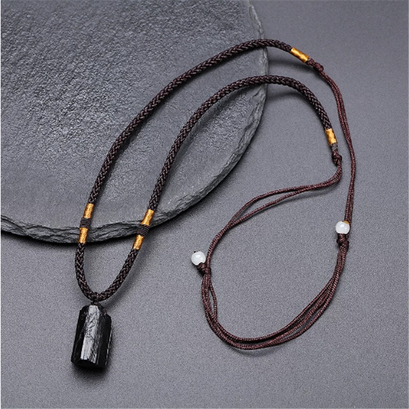 Black Tourmaline Irregular Pendant Healing Protection Men Women Necklace Gifts