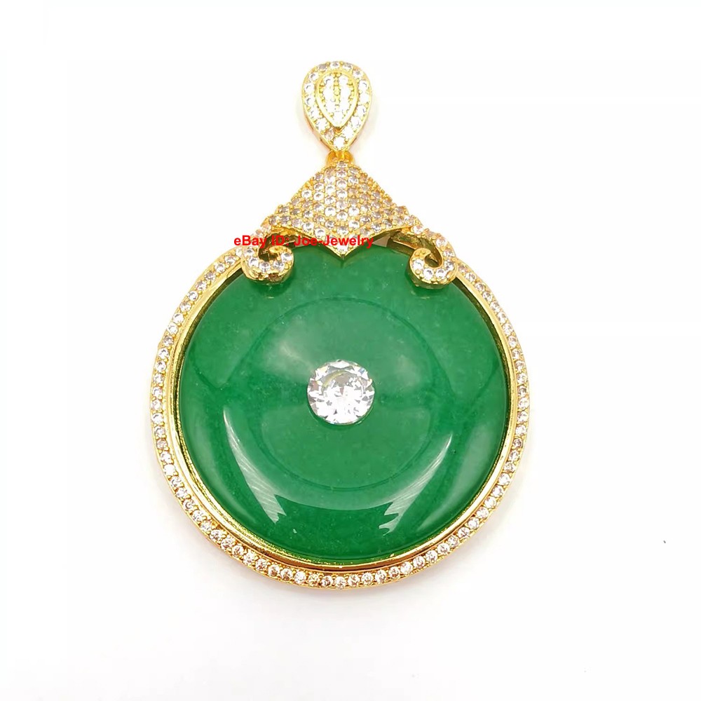 New Yellow Plated Alloy Heated Green Jade Safe-Circle Pendant Best Gift 平安扣