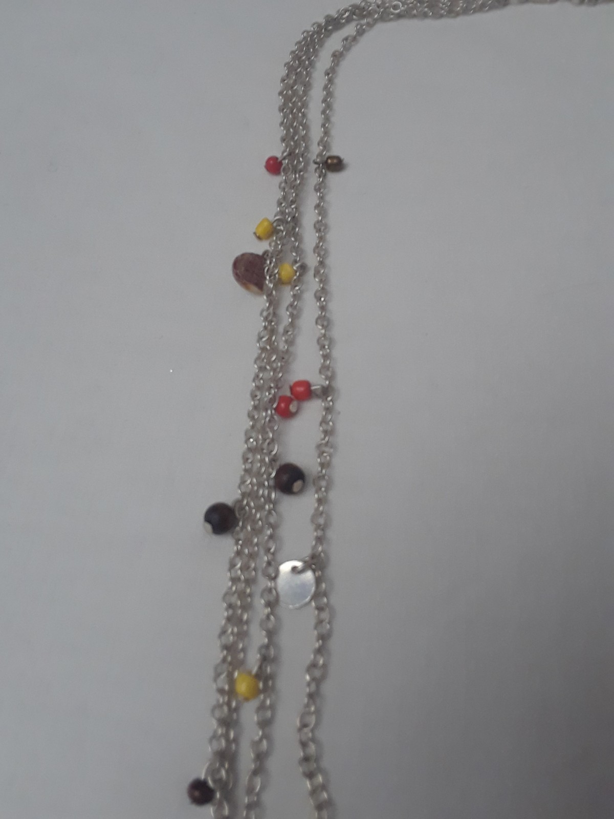 Three Strand Silver Tone Chain Beaded Necklace 34 in