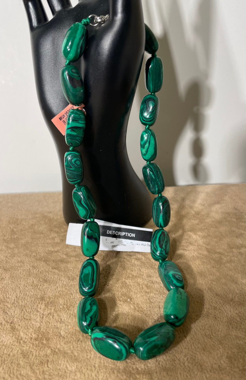 341 ctw ! Green Malachite Short Necklace 18″ New Large Barrel Cylnder Beads