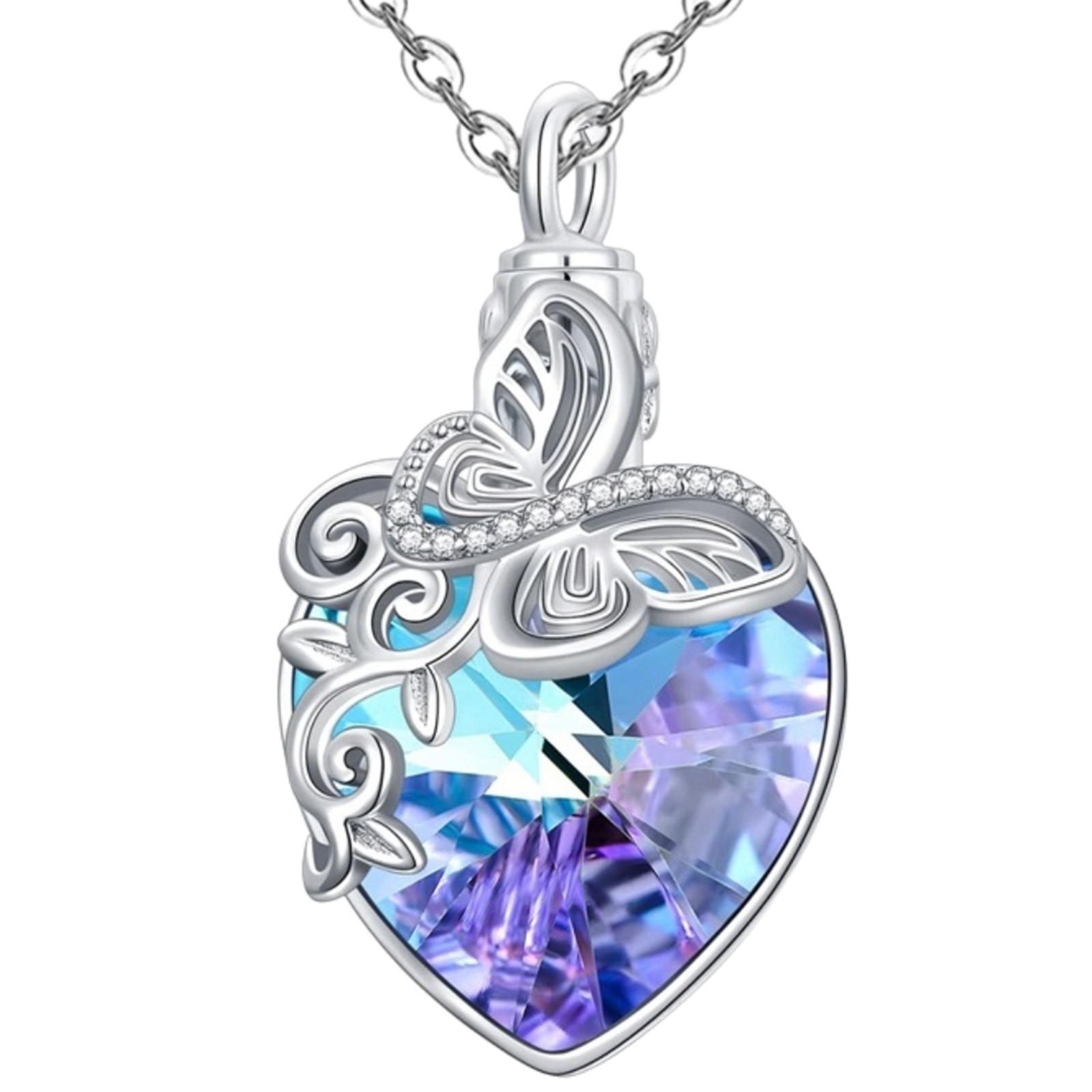 Butterfly Urn Necklace for Ashes – Crystal Heart Memorial Cremation Jewellry B87