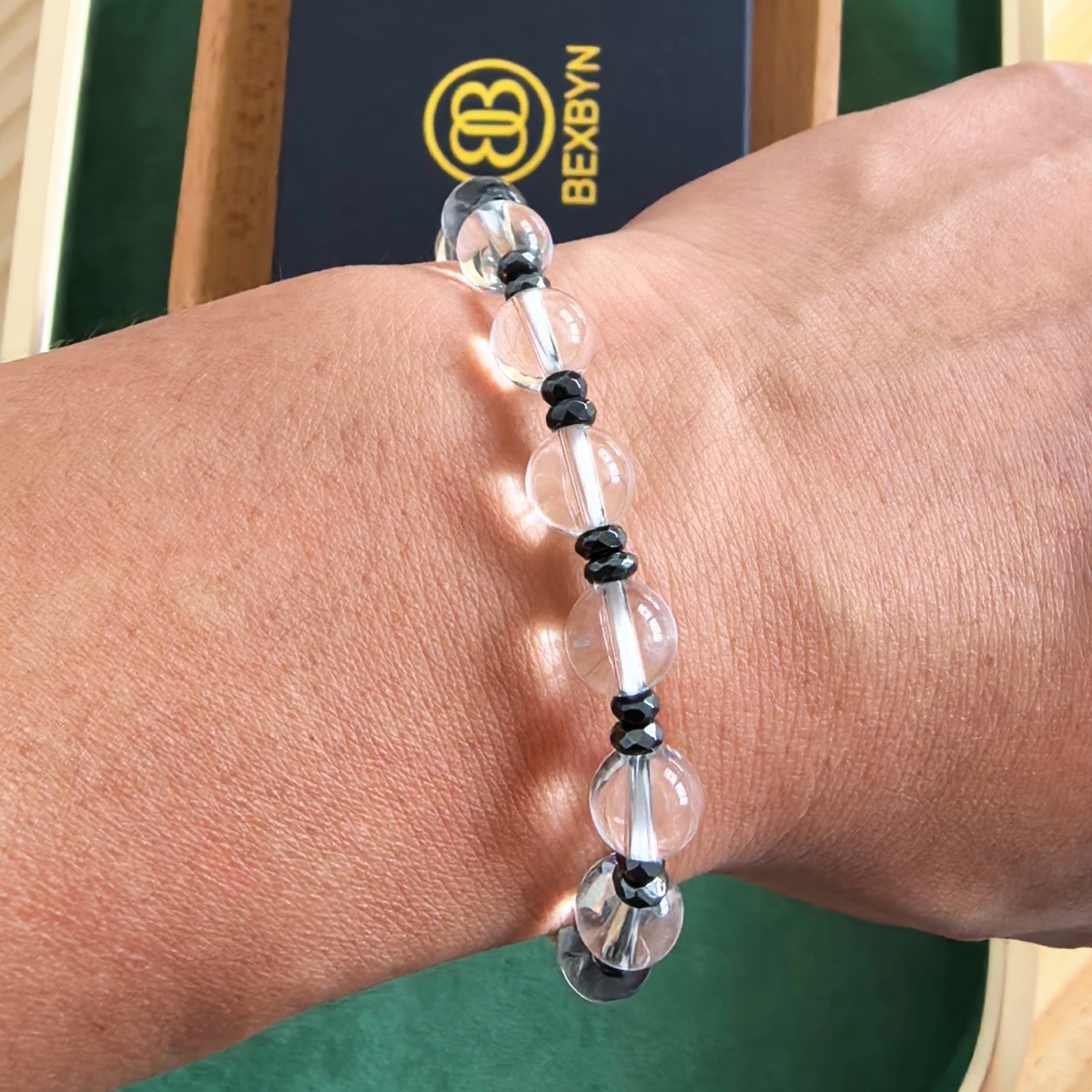 Custom Engraved Bracelet Clear Quartz Hematite Beaded Love Jewelry Women Gift