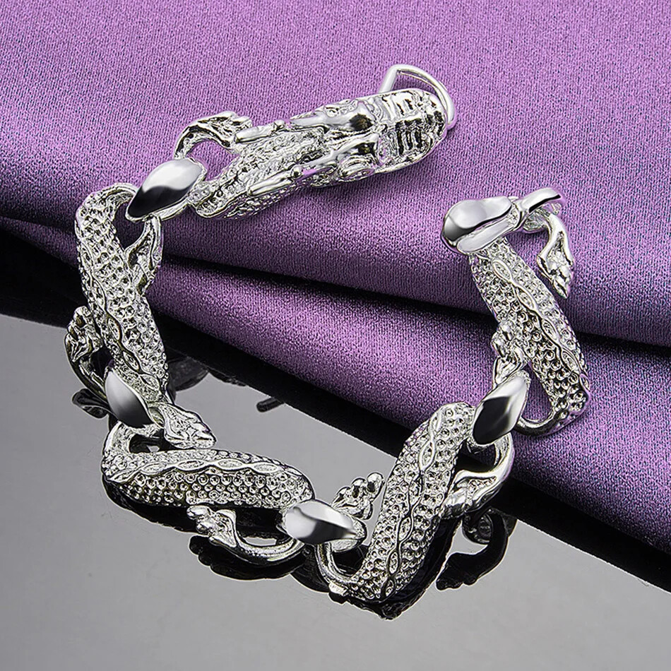 CHSHINE 925 Sterling Silver Dragon Bracelet Open Ring Adjustable Jewelry Sets