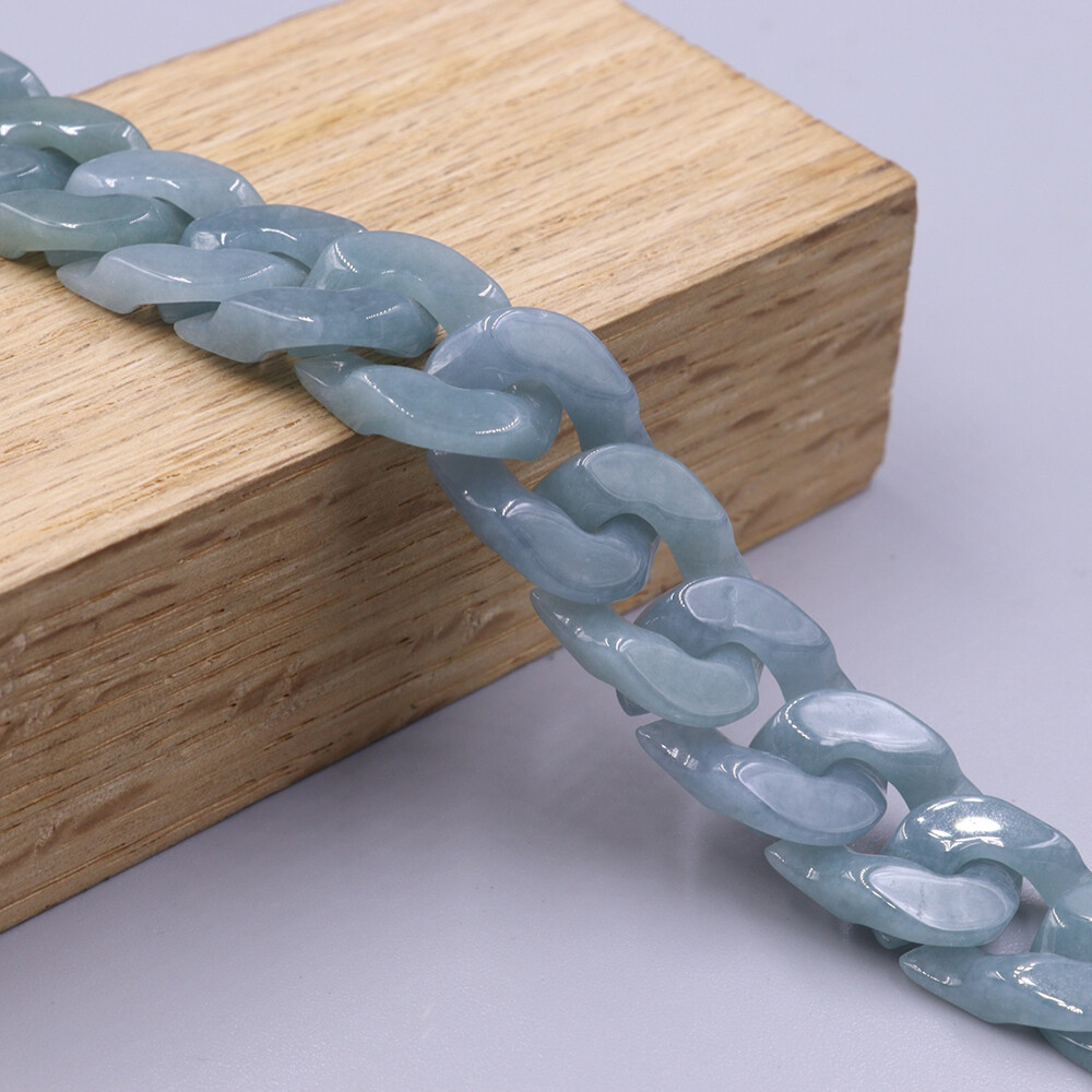 Real Grade A 100% Natural Blue Jade Jadeite Cuban Curb Link Bracelet 5.9-8.3inch