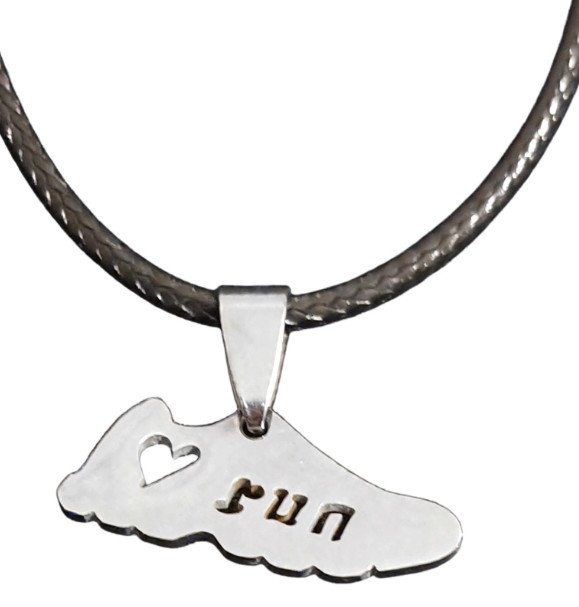 Stainless Steel Running Shoe Pendant Adjustable Waxed Cord Necklace 45-50cm