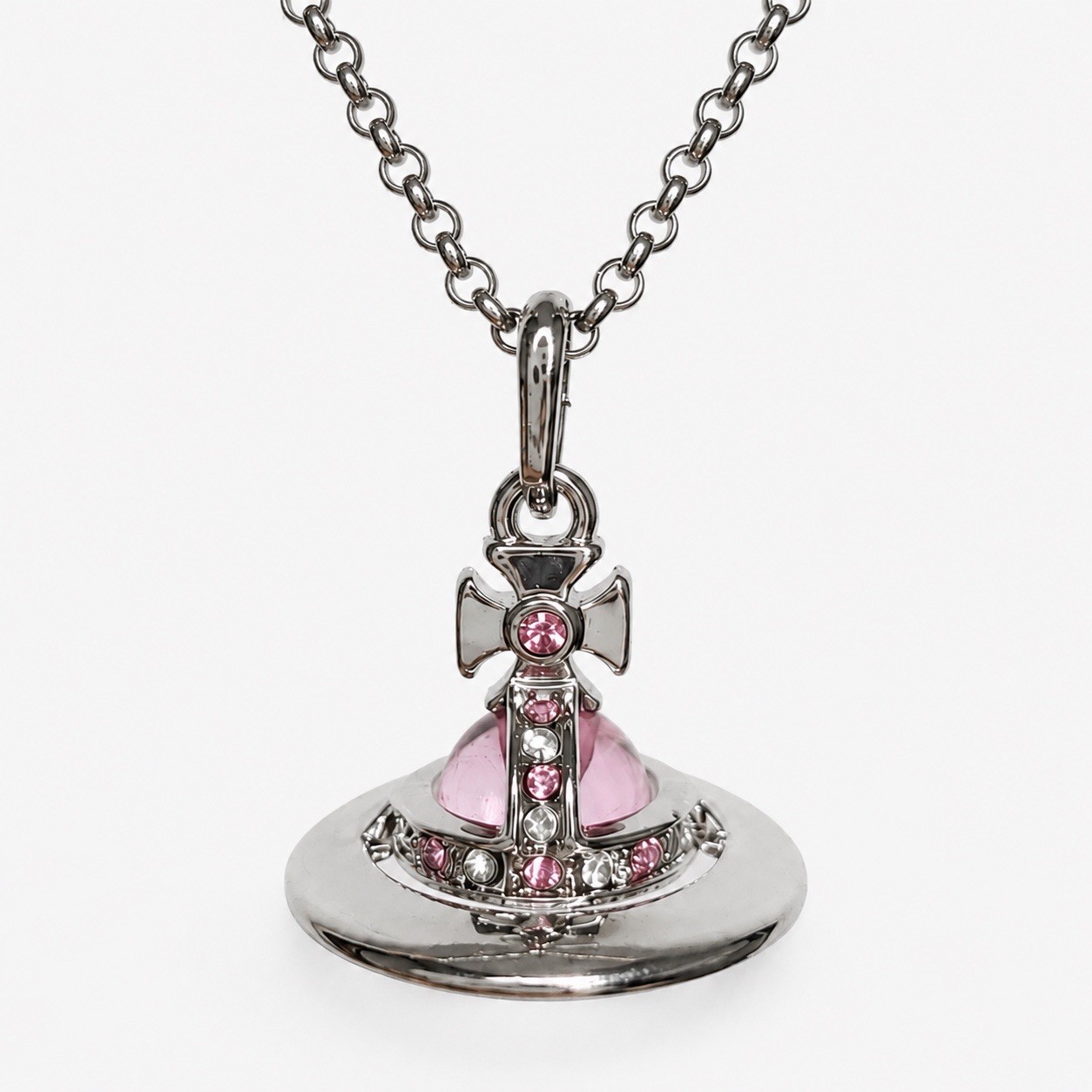 New Tiny Orb Women’s Necklace by Vivienne Westwood Pink Crystal 18in With BOX