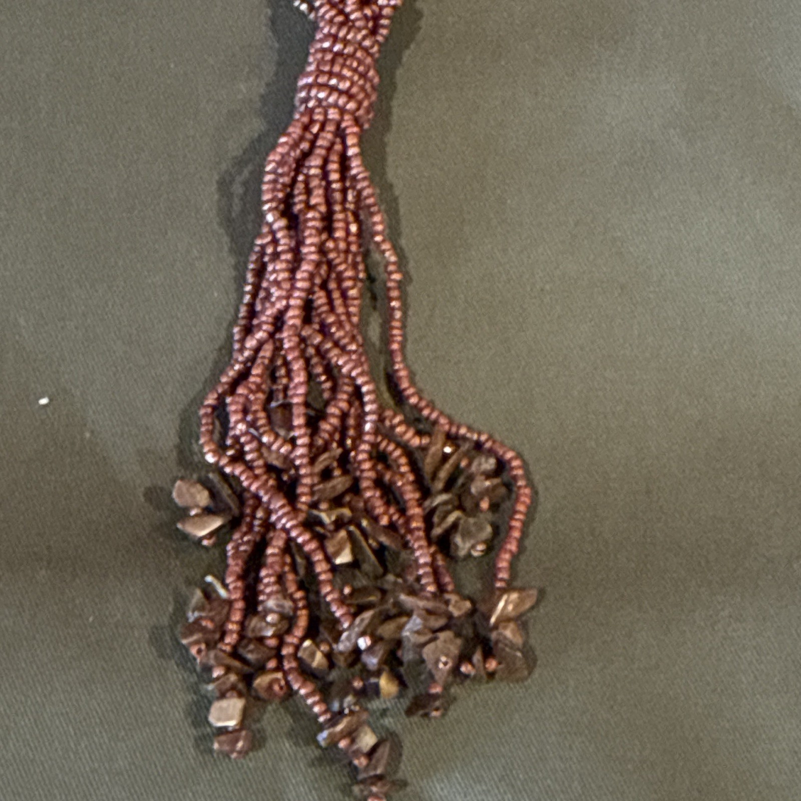 Brown Multi-Strand Seed Bead Tassel Statement Necklace Glass Ball/Bead Chain