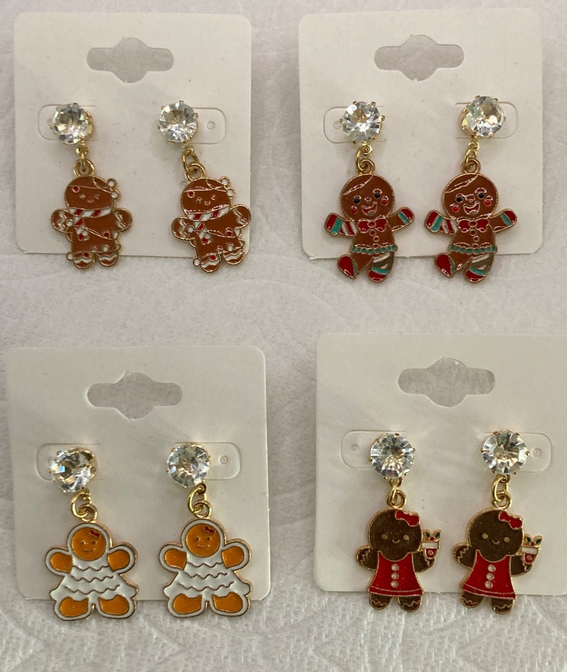 GP Christmas Gingerbread Man & Gingerbread Girl Enamel Post Earrings, Lot 4 Pair