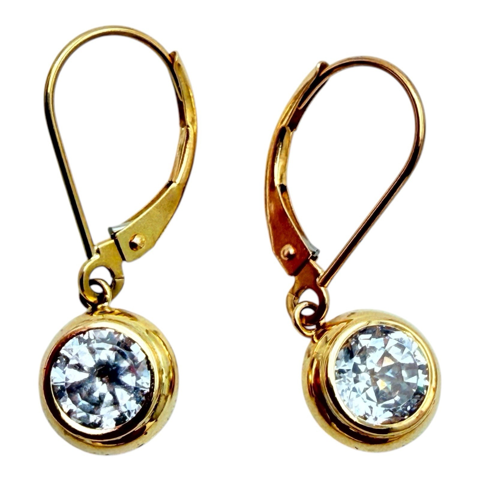 1 CT. 14K Yellow Gold CZ Leverback Earrings 1.7 grams VINTAGE