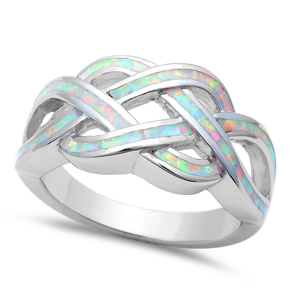 Womens 925 Sterling Silver White Opal Multi Infinity Ring Size 5,6,7,8,9,10»R139