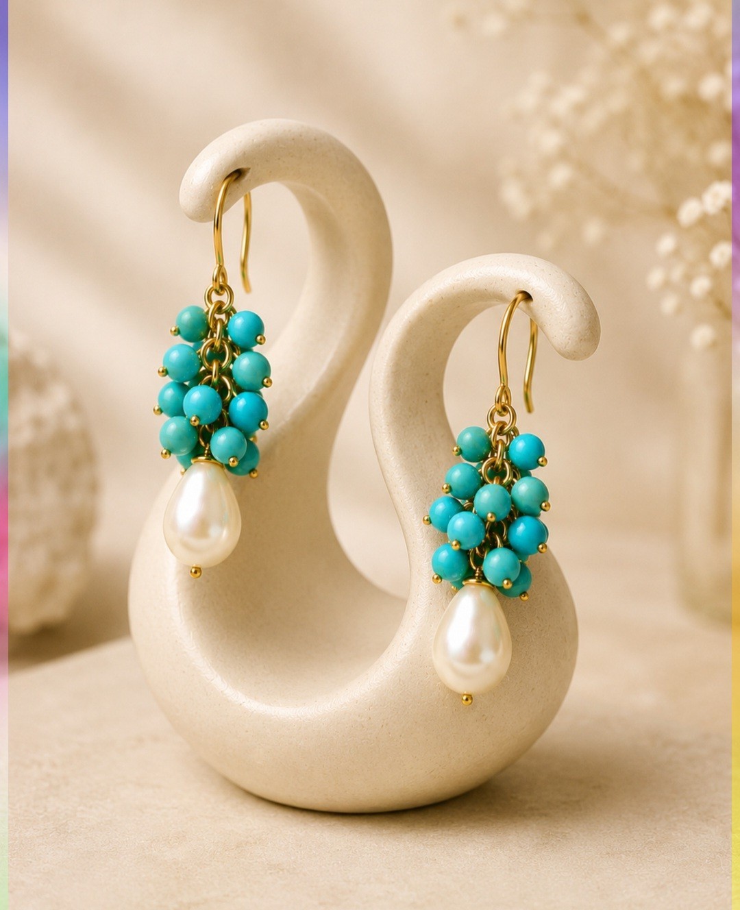Turquoise & Freshwater Pearl Earrings14k Gold Filled | Handmade Earrings