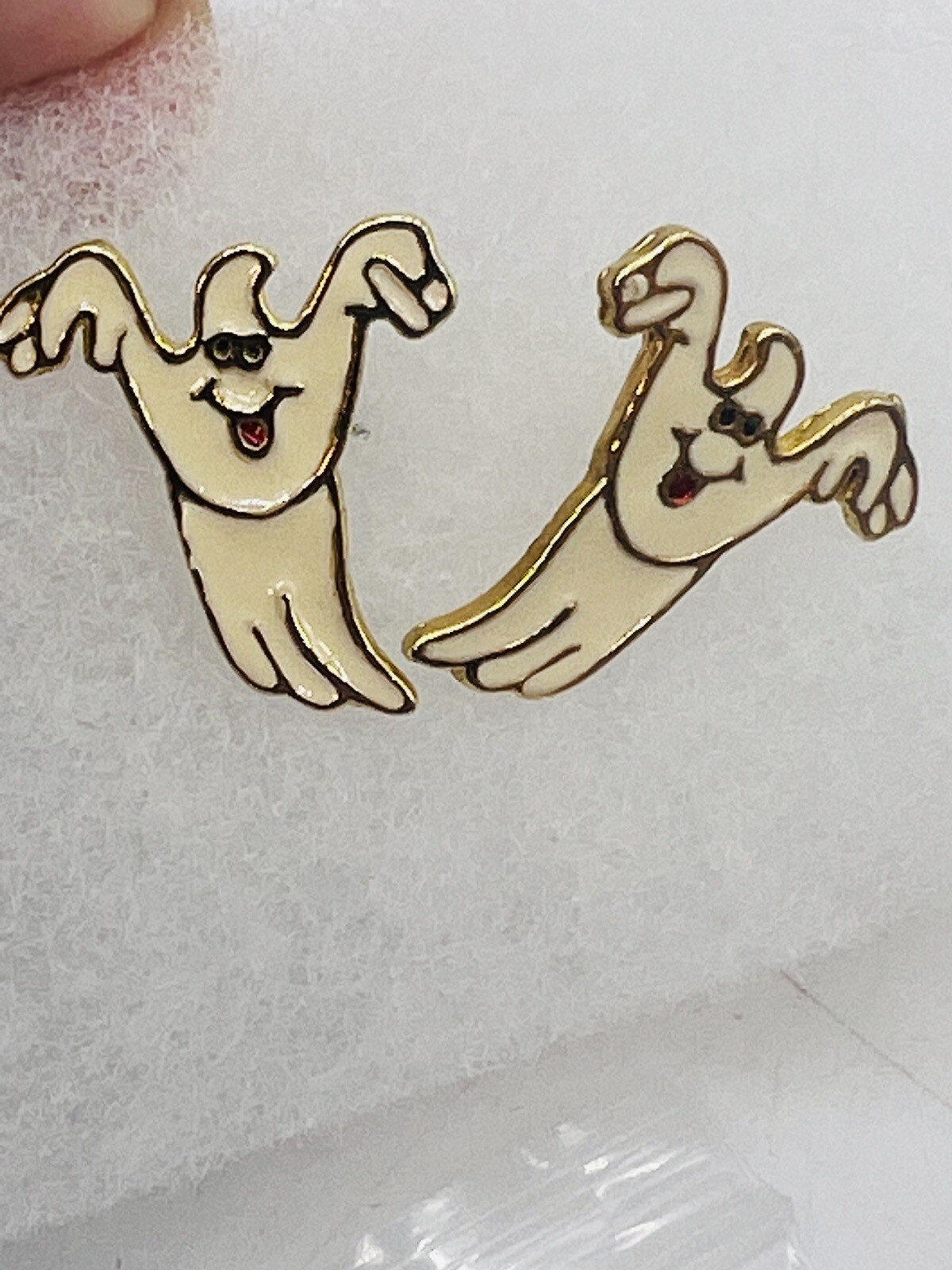 Vintage Danecraft Halloween Ghost Stud Earrings Enamel Signed Pierced