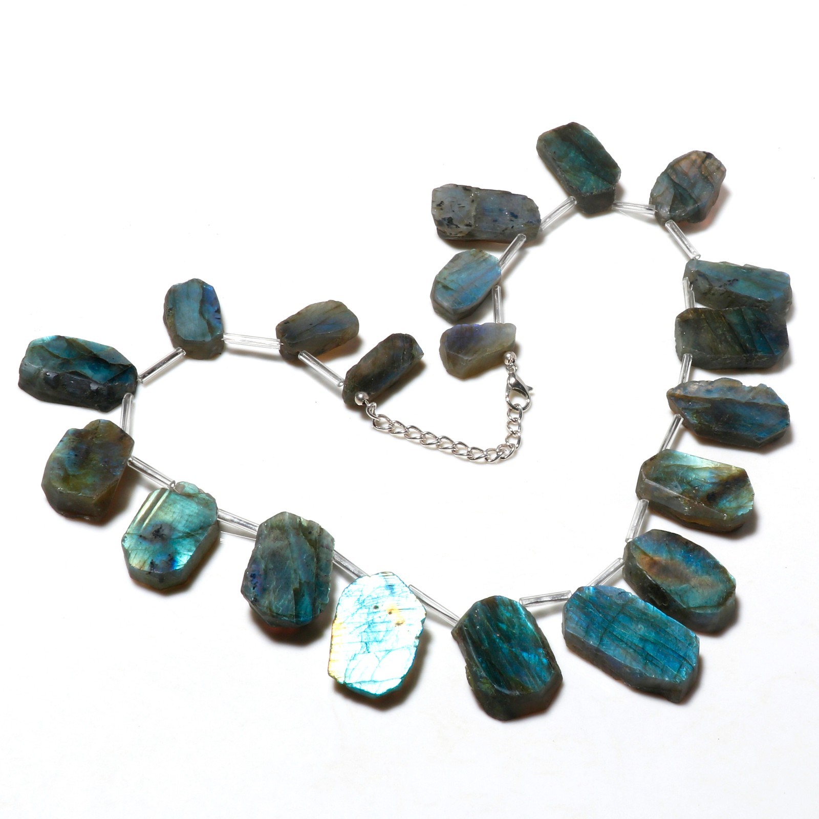 Natural Rough Gemstone Beaded Necklace 925 Sterling Silver Chain Boho Jewelry