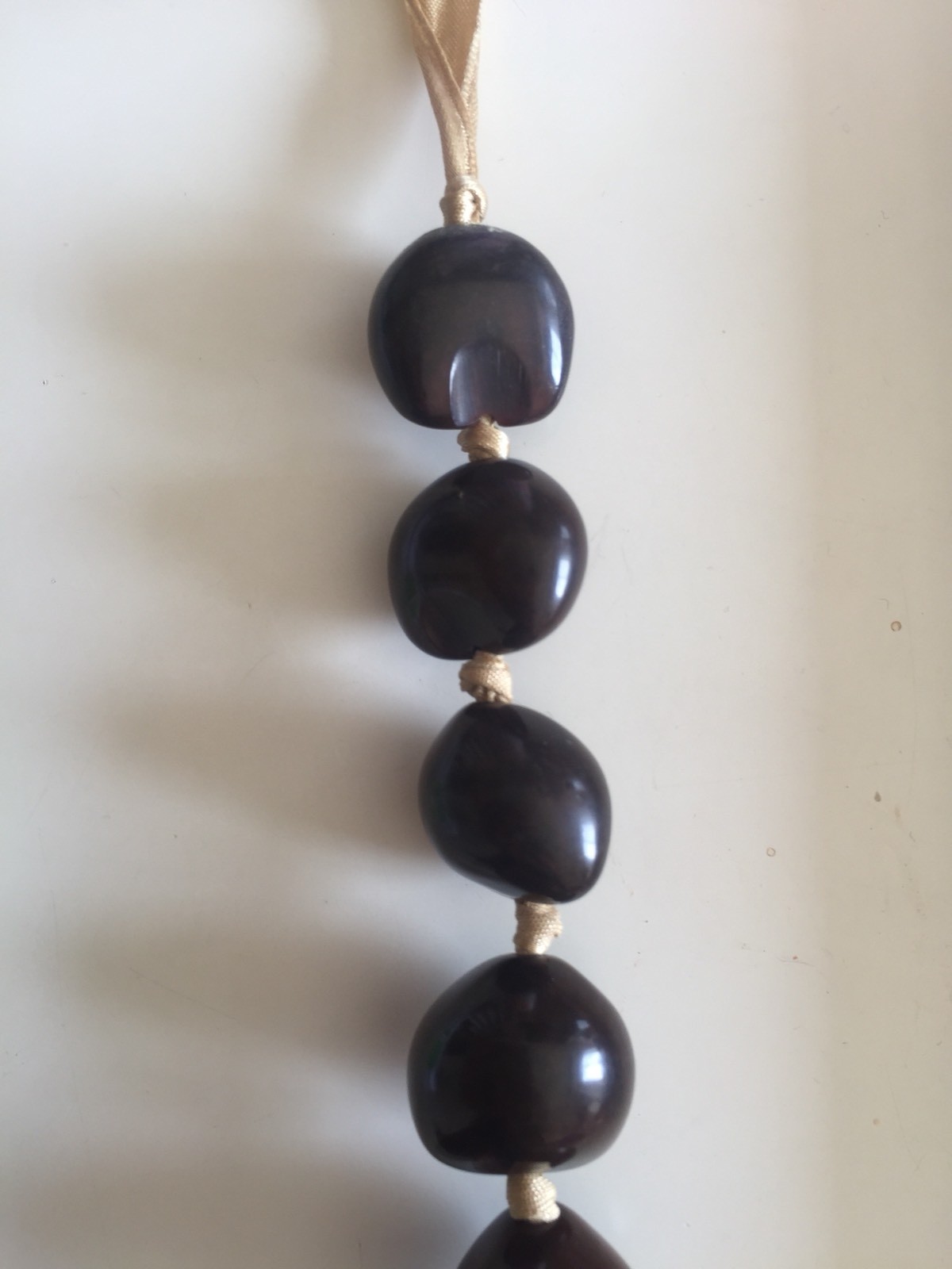 Kukui Hawaiian Lei Brown Necklace on Beige Ribbon from Hawaii