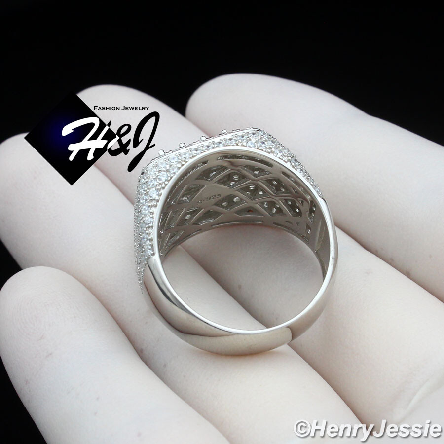 MEN SOLID 925 STERLING SILVER ICY BLING BAGUETTE CZ SQUARE RING SIZE 7-12*SR190