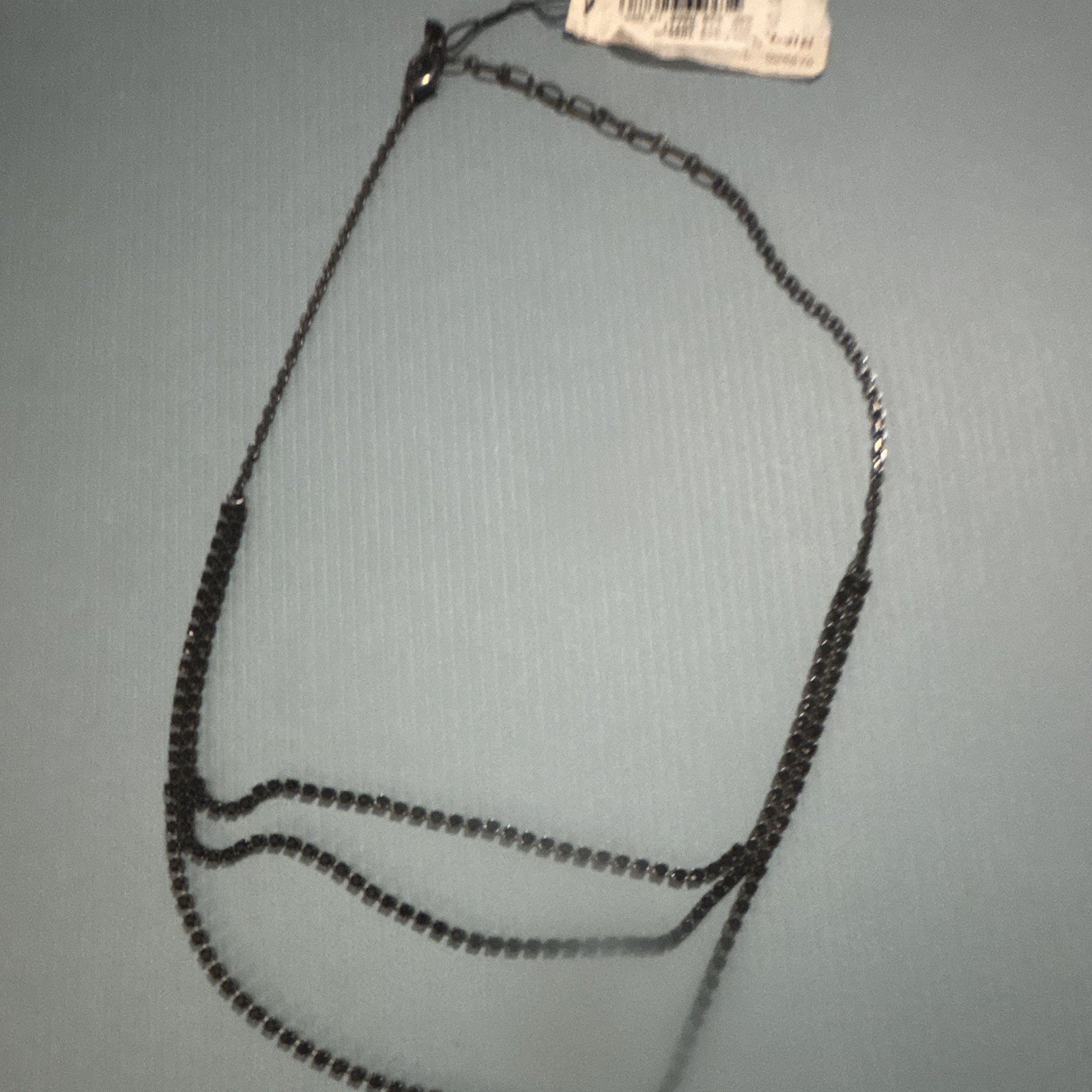 Black Multi-Strand Layered Rhinestone Beaded Chain Necklace Lobster-Elegant