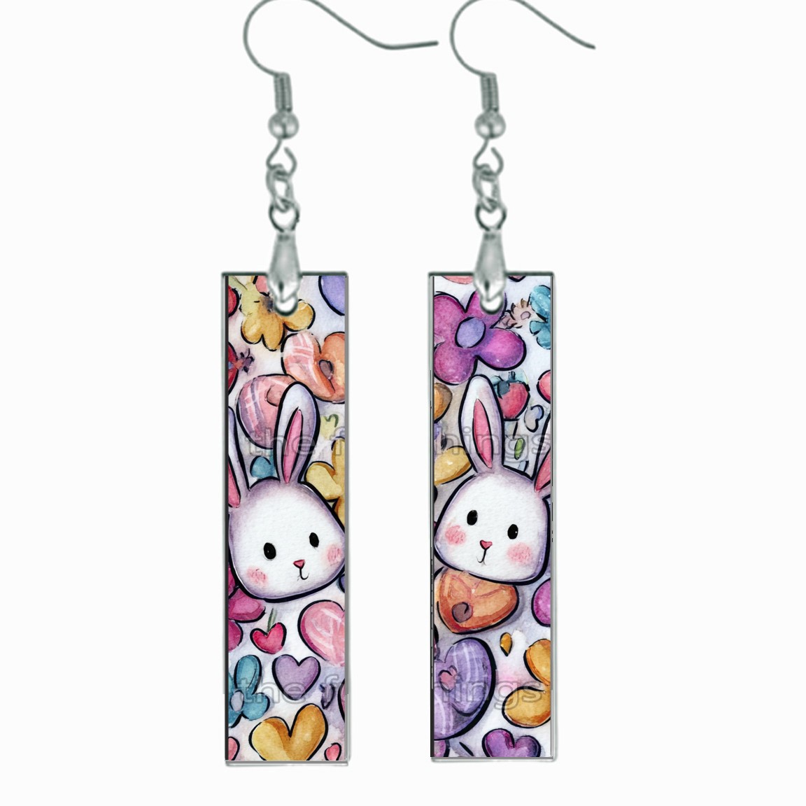 Whimsical Bunny Rabbit Dangle Bar Earrings Wood Handmade Easter Jewelry Gifts