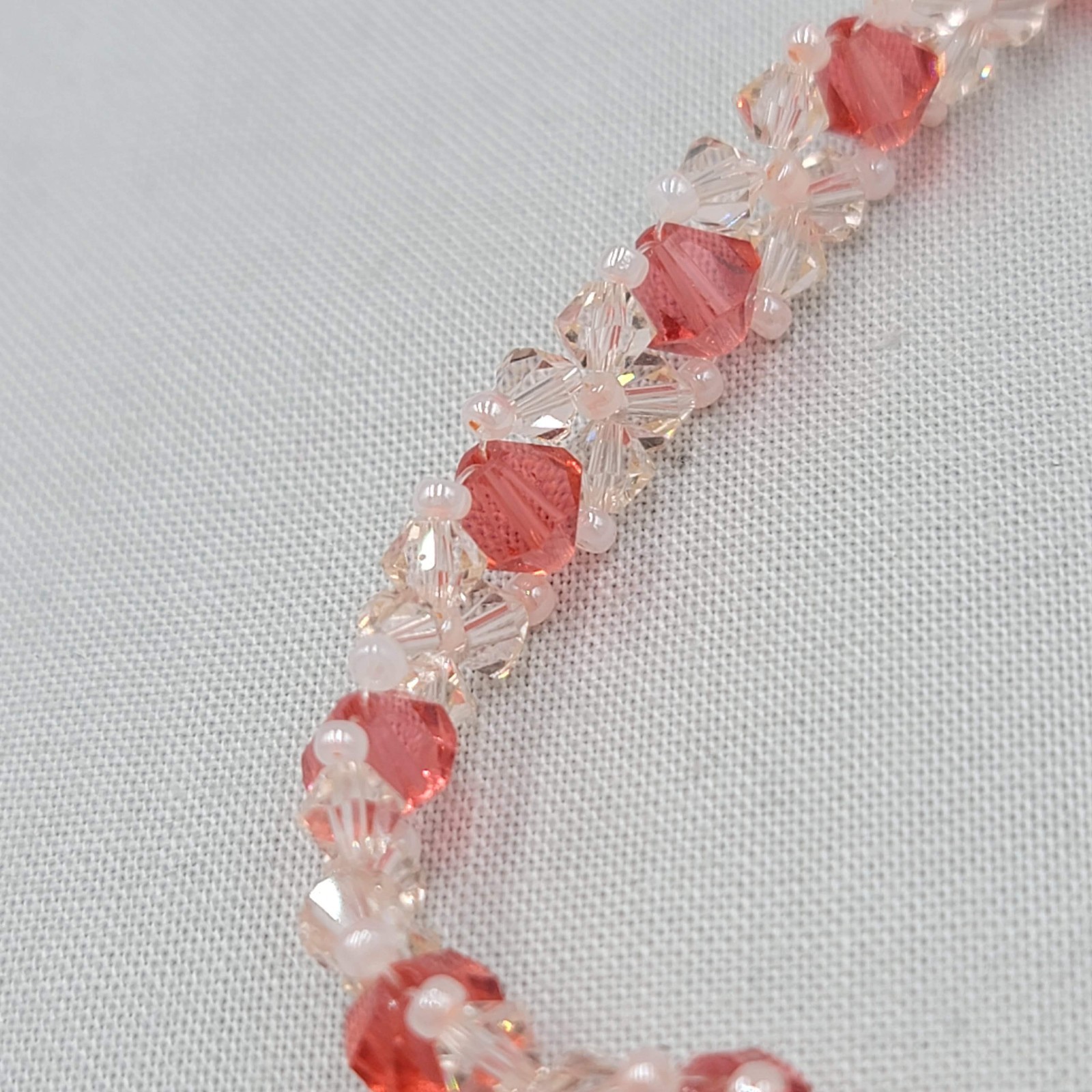 Pink Crystal Bicone Weave Bead Bracelet Toggle Closure 7.5″
