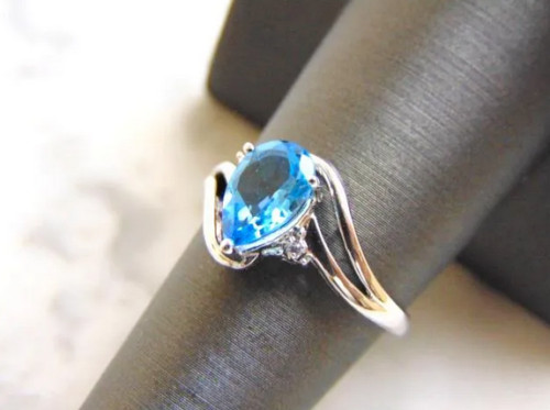 Simulated 2.10CT Pear Shape Aquamarine Wedding Fashion Women Ring In 935 Silver